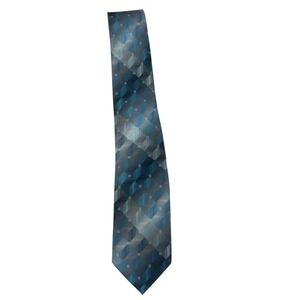 Vintage 80s Pierre Cardin Men's Geometric 100% Silk Tie Blue Grey Diamond Patter